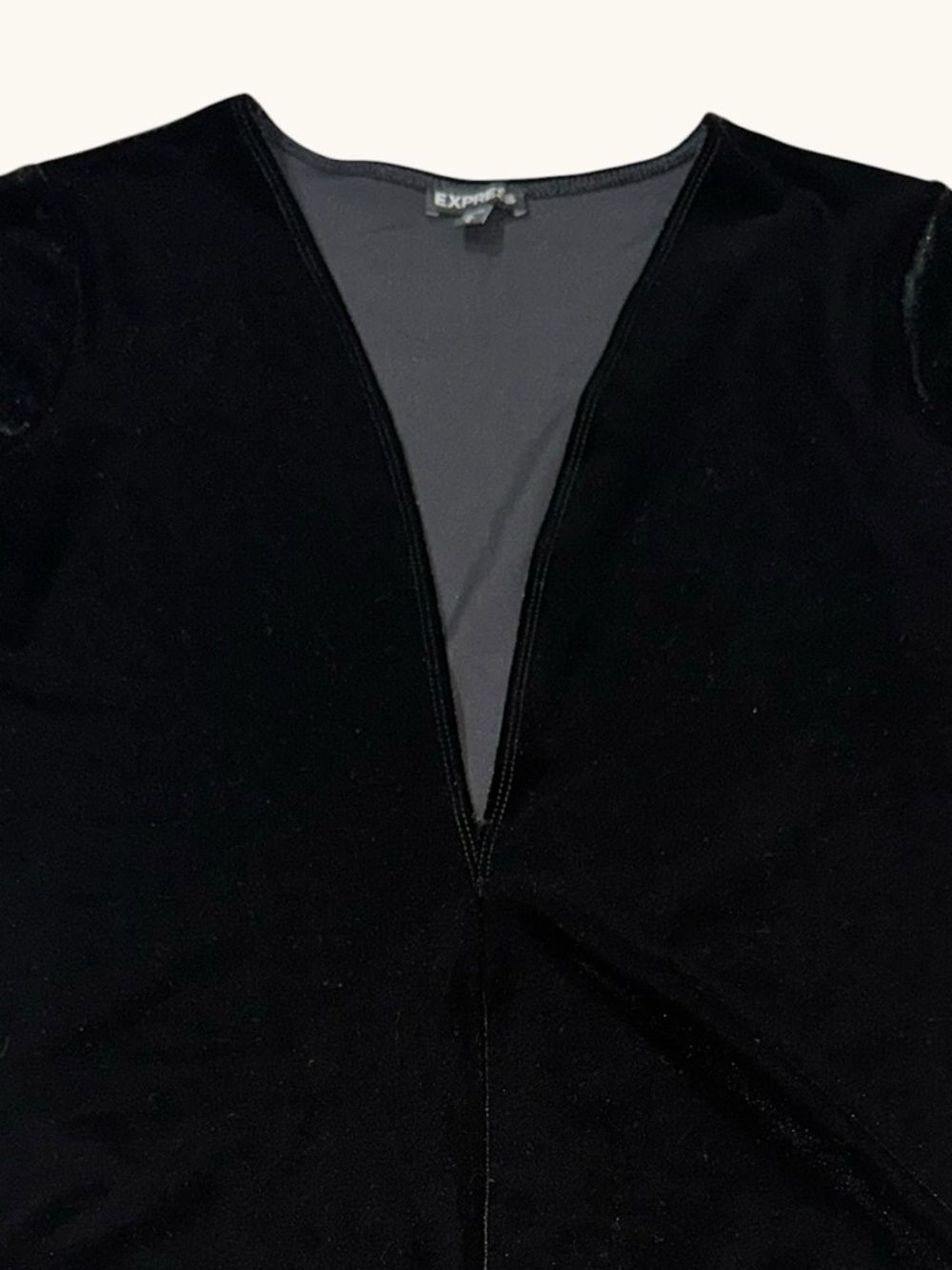 EXPRESS Black Velvet Deep V Long-Sleeve Double Snap Bodysuit, M - Picture 3 of 7